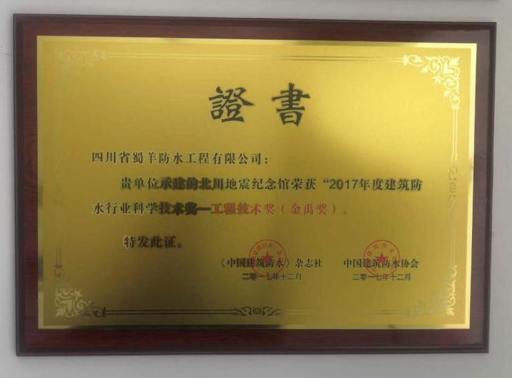 工程技术奖证书